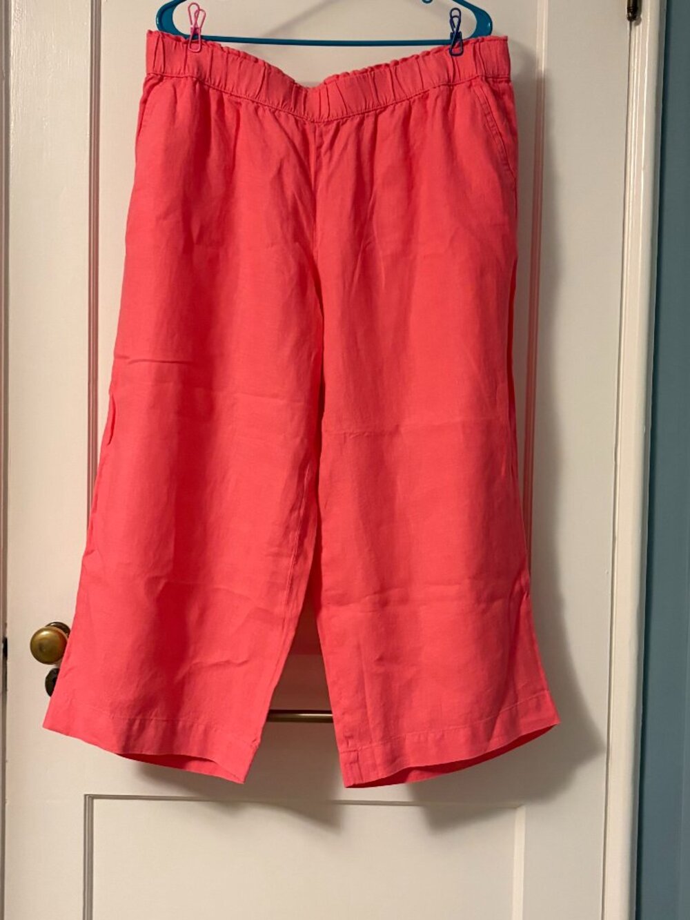 Talbots 100% linen pull on cropped pant elastic waist size 1X preppy classic